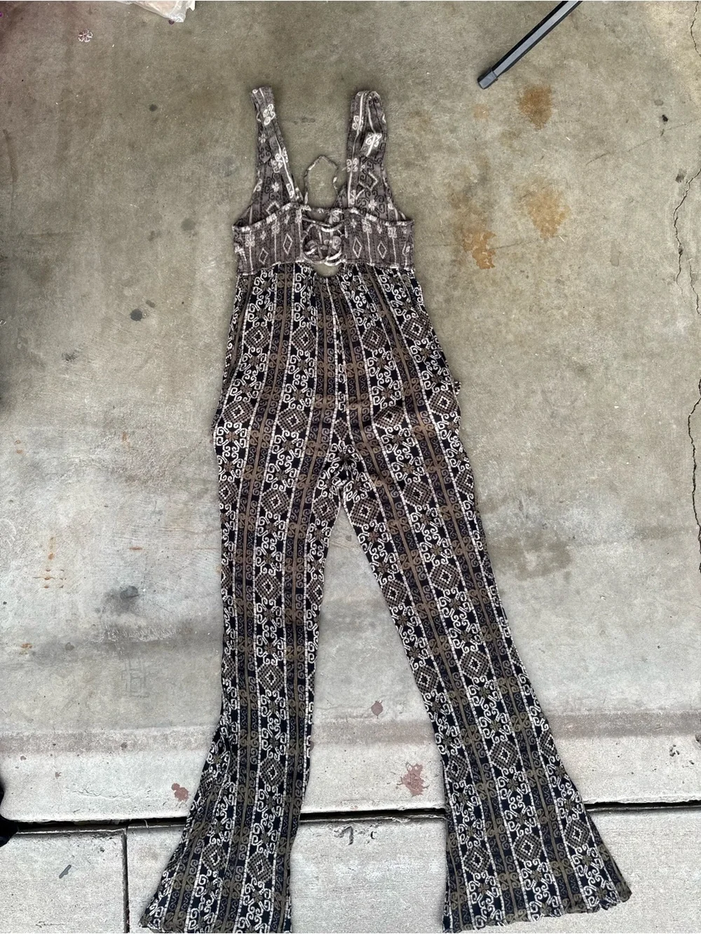 Free People Brown and Cream Printed Sleeveless Jumpsuit